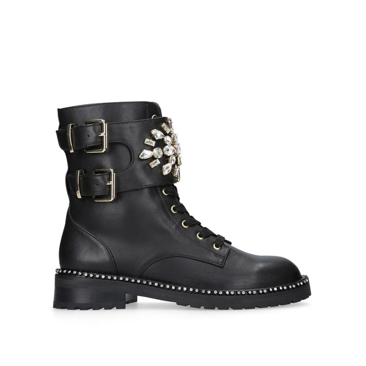 STOOP Black Leather Crystal Biker Boots by KURT GEIGER LONDON