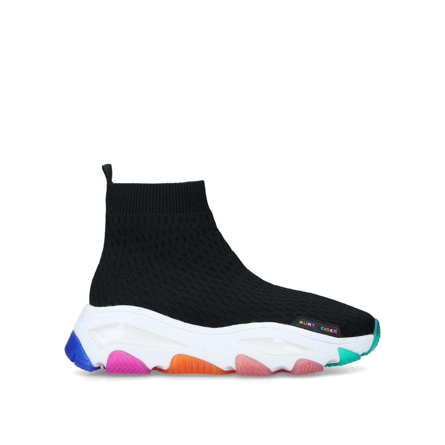 LETTIE KNIT SOCK Black Rainbow Sole Knitted Sock Sneakers by KURT