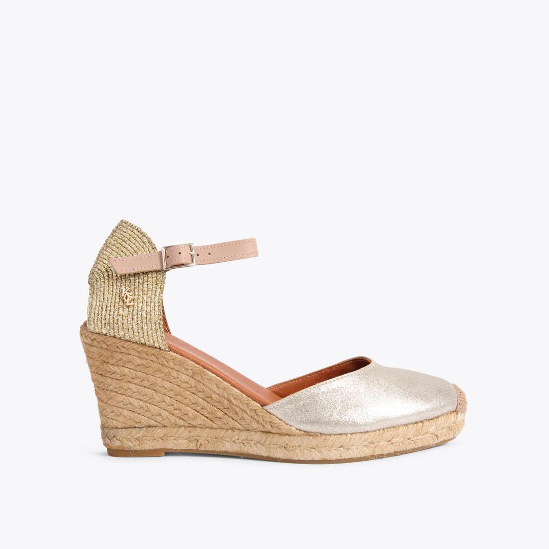 MONTY Gold Leather Espadrille Wedges by KURT GEIGER LONDON