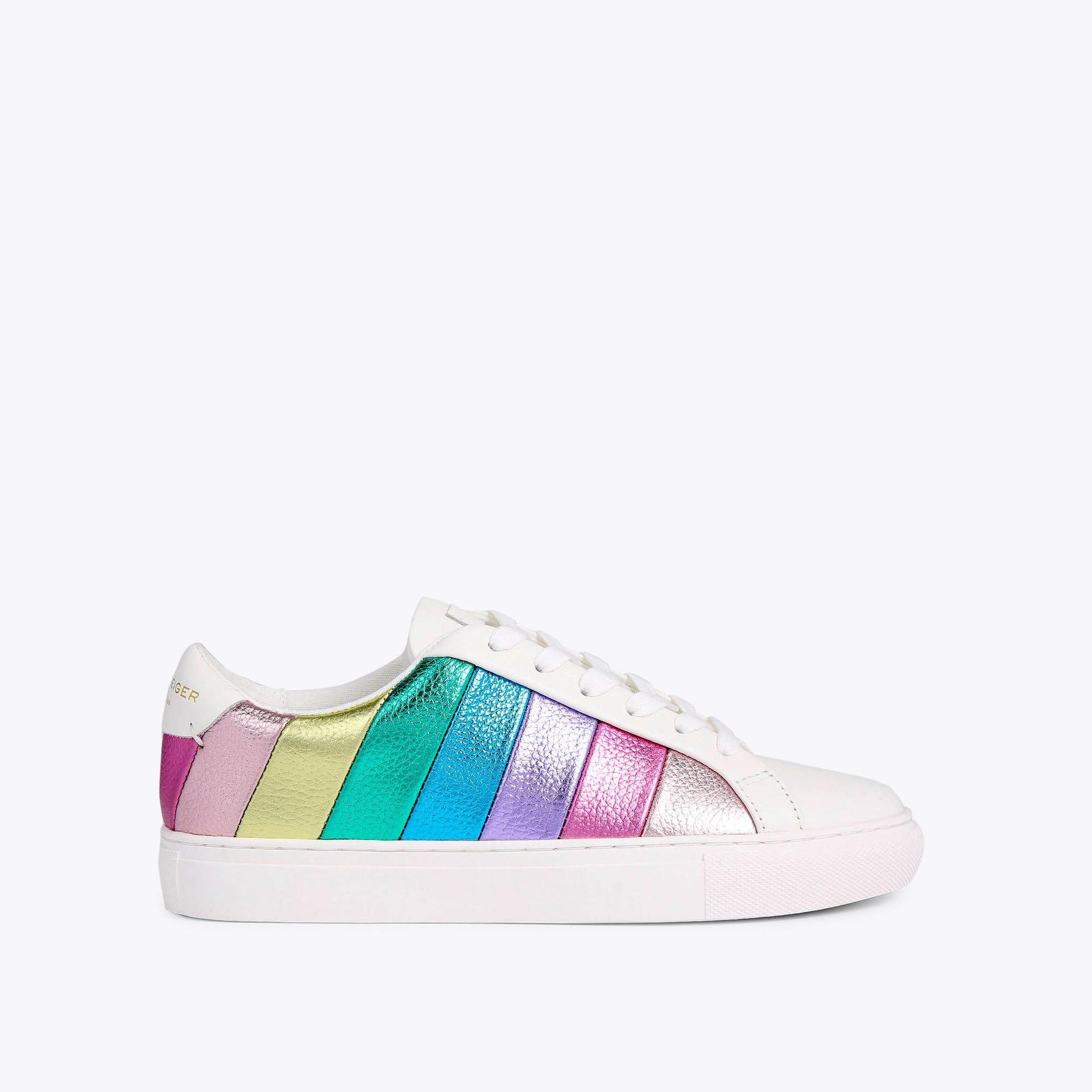 Women's Sneakers | Metallic & White Leather Sneakers | Kurt Geiger