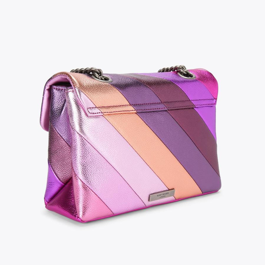 KENSINGTON LEATHER Pink Stripe Leather Cross Body Purse by