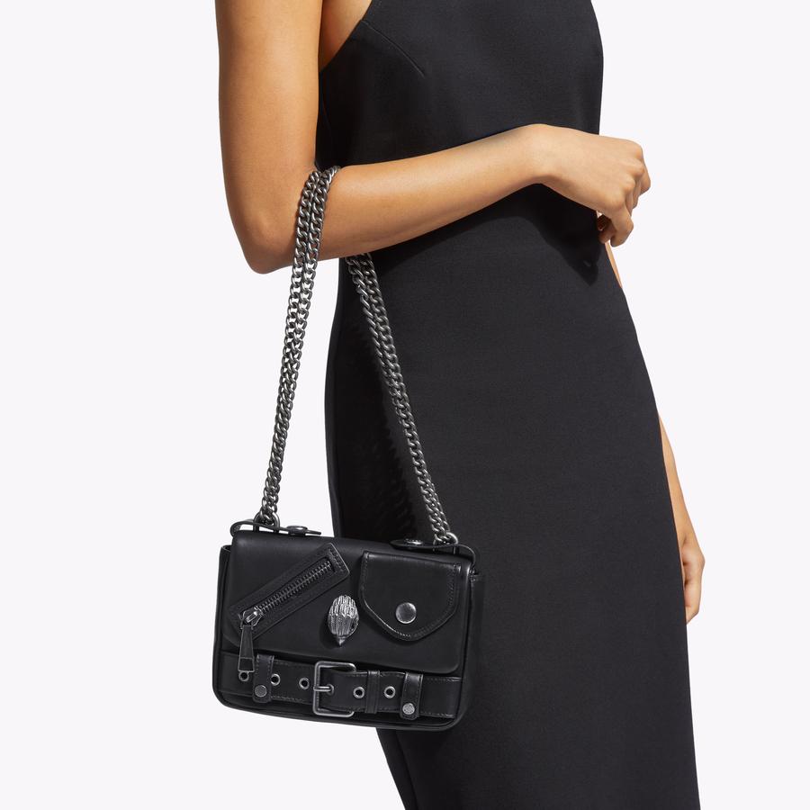 HACKNEY SM BAG Black leather cross body purse by KURT GEIGER