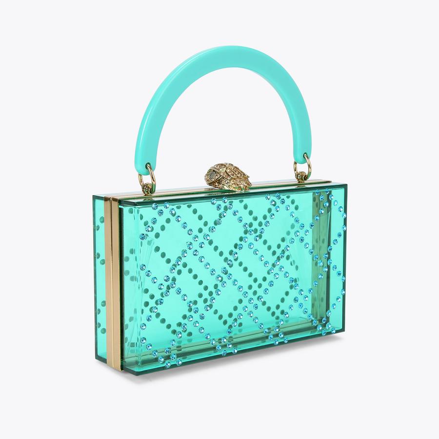 QUILT BOX CLUTCH Green Top Handle Clutch by KURT GEIGER LONDON