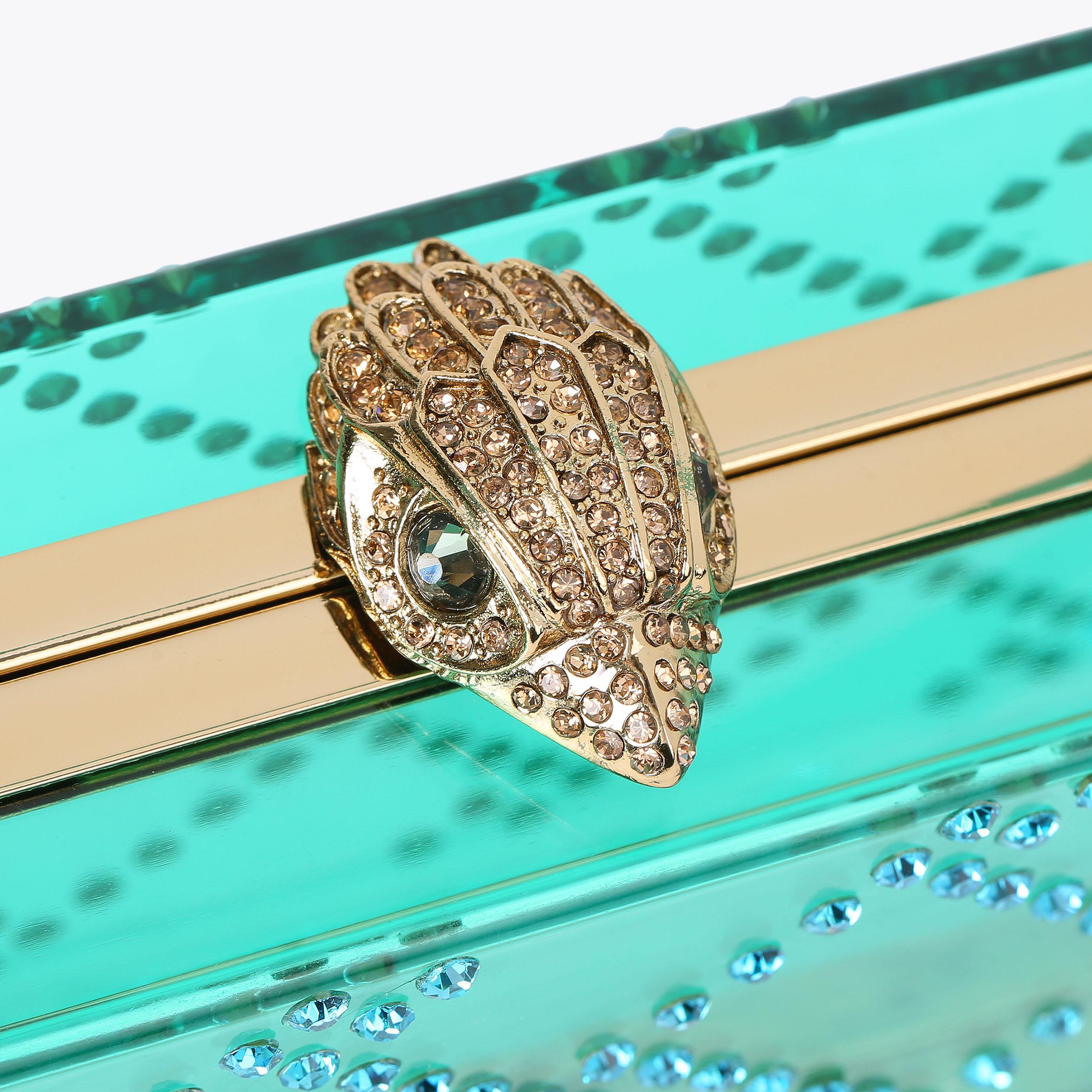 QUILT BOX CLUTCH Green Top Handle Clutch by KURT GEIGER LONDON
