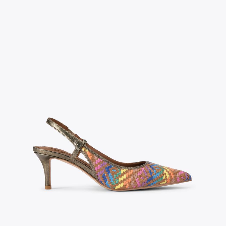 【関税込み】CITY GLISTENING ABSTRACT EMBROIDERY' SLINGBACK BELGRAVIA SLING White Fabric Slingback Heel by KURT GEIGER