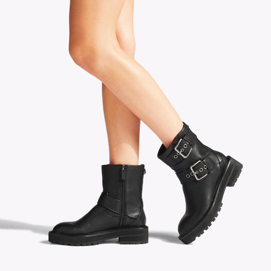 Ladies black leather biker boots on sale