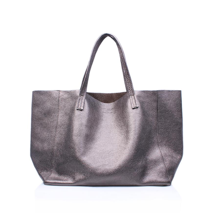 VIOLET HORIZONTAL TOTE Silver Leather Tote Bag by KURT GEIGER LONDON