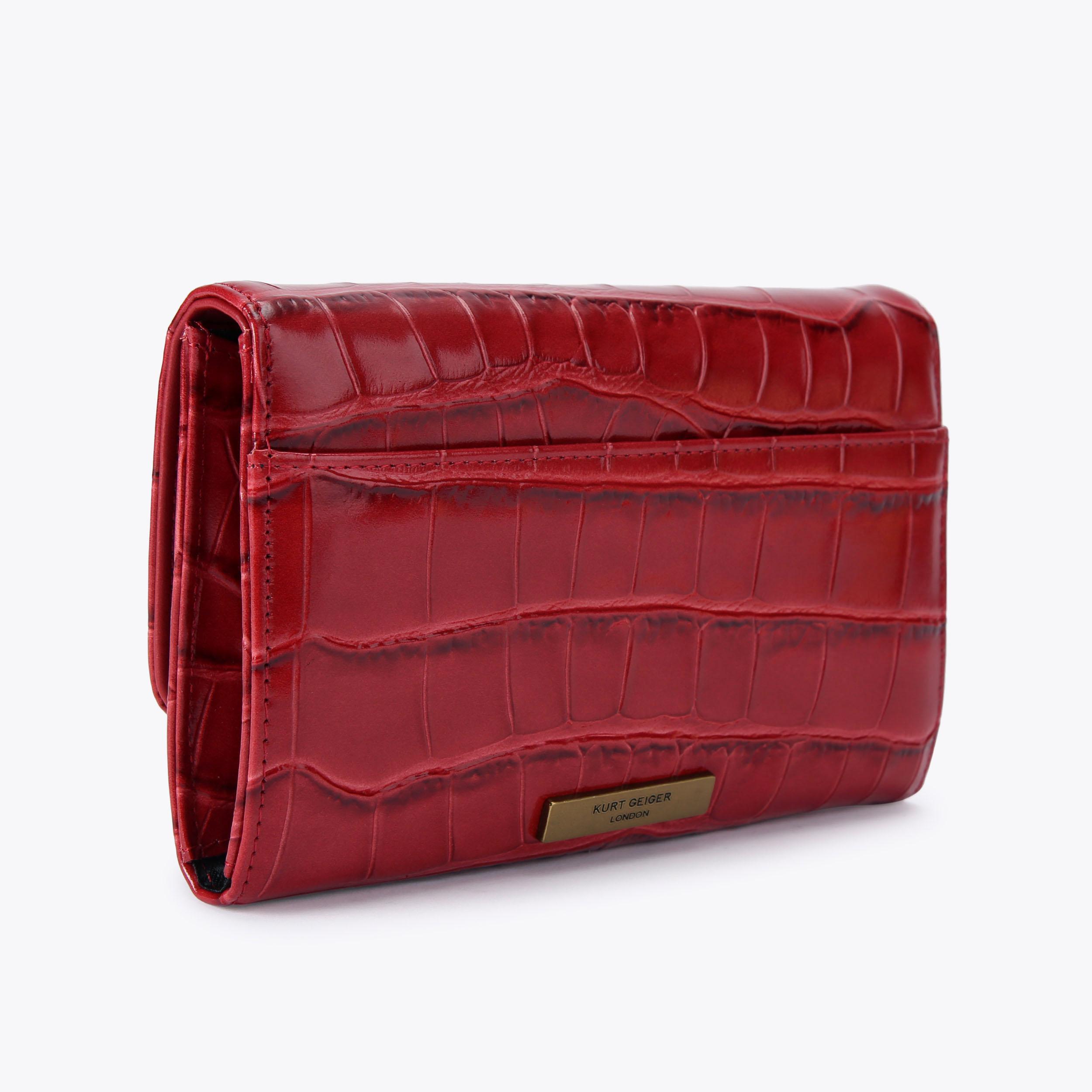 KENSINGTON CHAIN WALLET Red Croc Print Leather Chain Wallet by