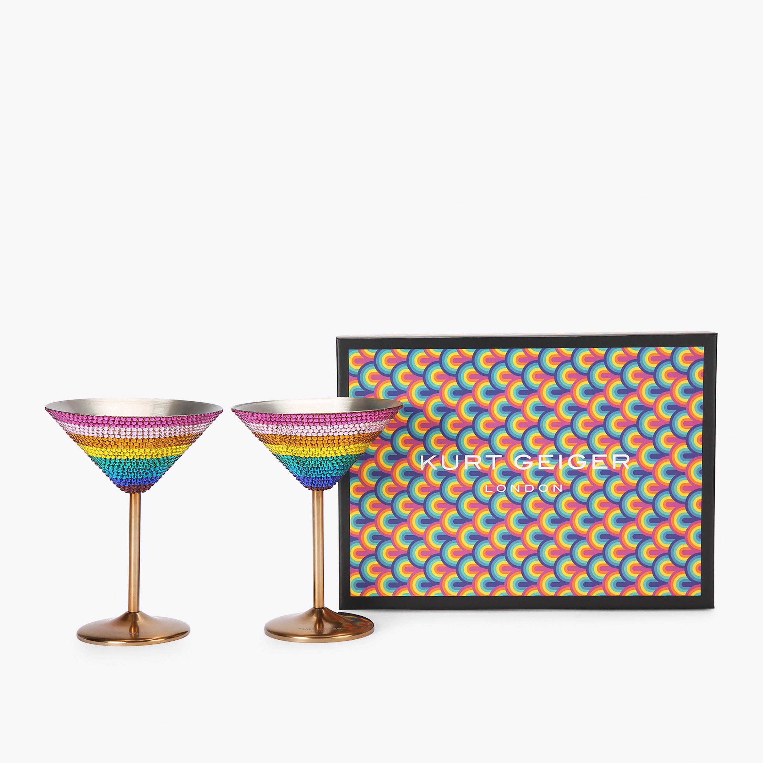 KURT GEIGER LONDON Rainbow Crystal Martini Glass Set - 150th