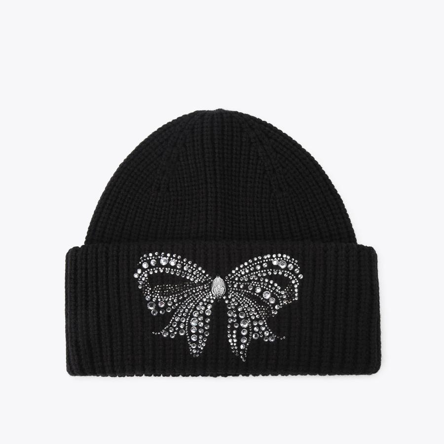 BELGRAVIA BOW BEANIE Black Bow Crystal Beanie by KURT GEIGER LONDON