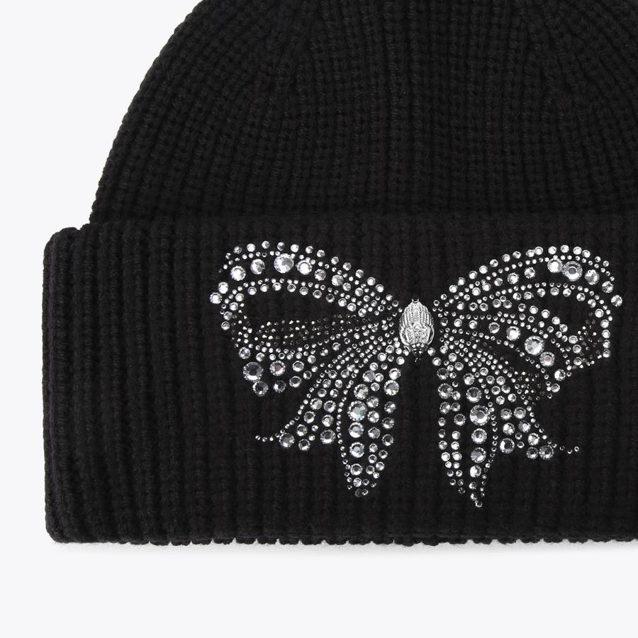 BELGRAVIA BOW BEANIE Black Bow Crystal Beanie by KURT GEIGER