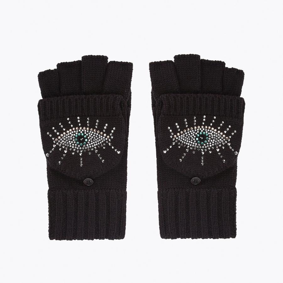 EVIL EYE MITTEN Black Knitted Mittens by KURT GEIGER LONDON
