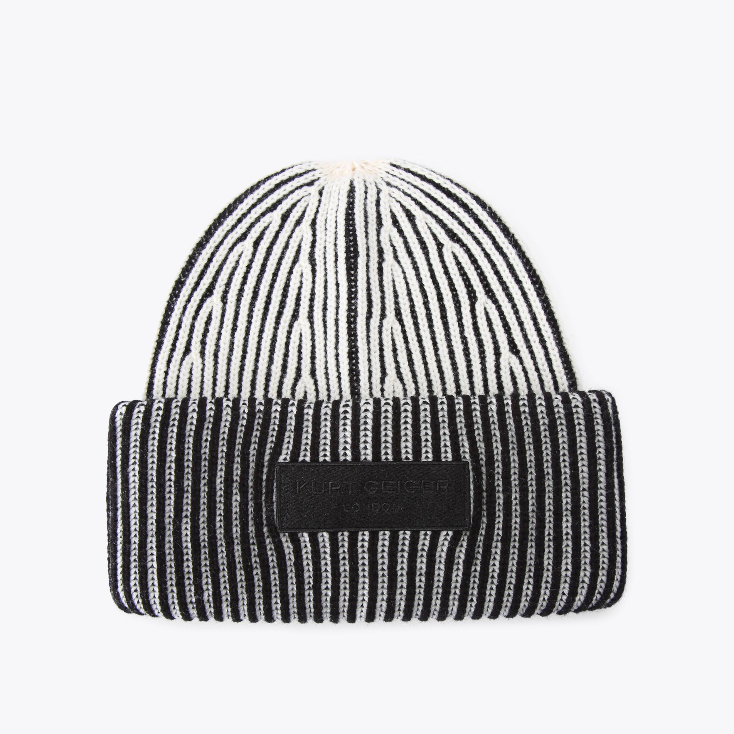 MARLED BEANIE Black White Beanie Hat by KURT GEIGER LONDON