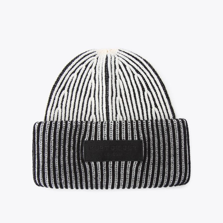 MARLED BEANIE Black White Beanie Hat by KURT GEIGER LONDON