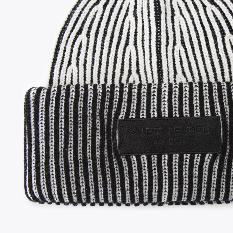 MARLED BEANIE Black White Beanie Hat by KURT GEIGER LONDON