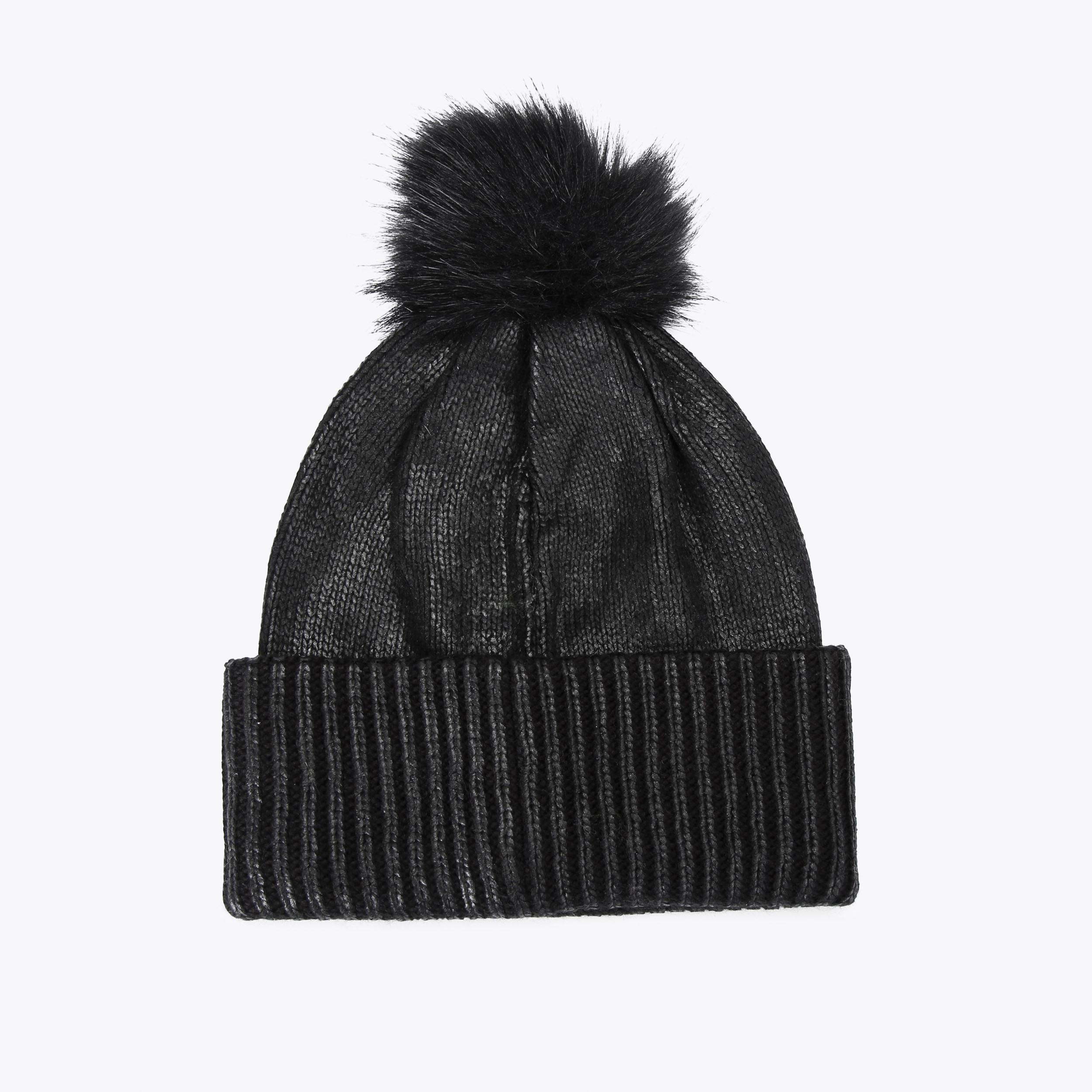 METALLIC RIB BEANIE Black Metallic Beanie by KURT GEIGER LONDON