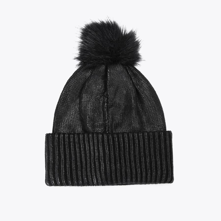 METALLIC RIB BEANIE Black Metallic Beanie by KURT GEIGER LONDON