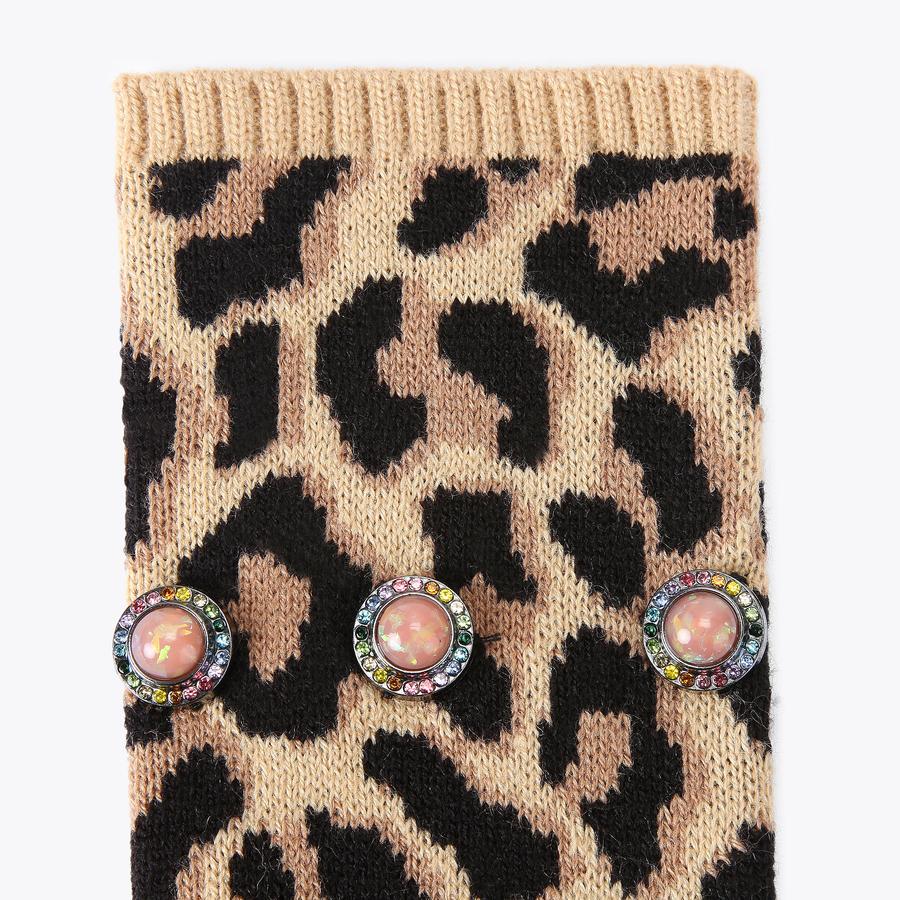 OCTAVIA KNIT GLOVES Leopard Print Fingerless Gloves by KURT