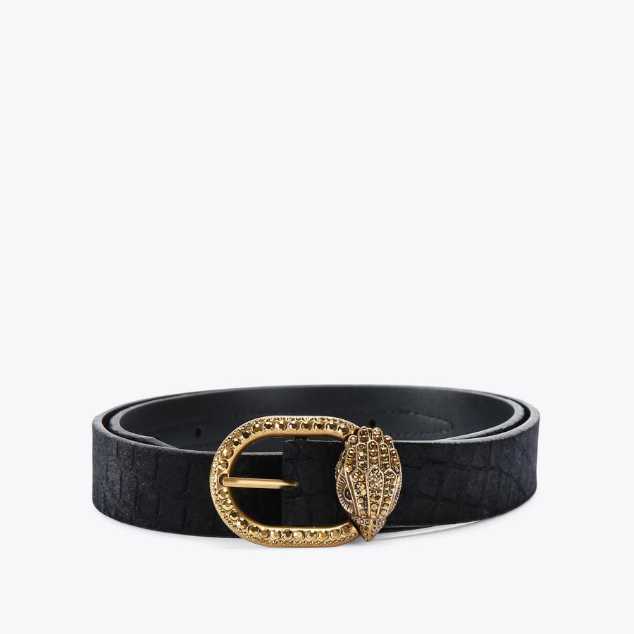 Kurt Geiger Leather Textured SnakePrint Mayfair Belt/Gold Buckle-EagleHead SzM/L Mayfair 60 Black Leather Belt | Kurt Geiger main image 4