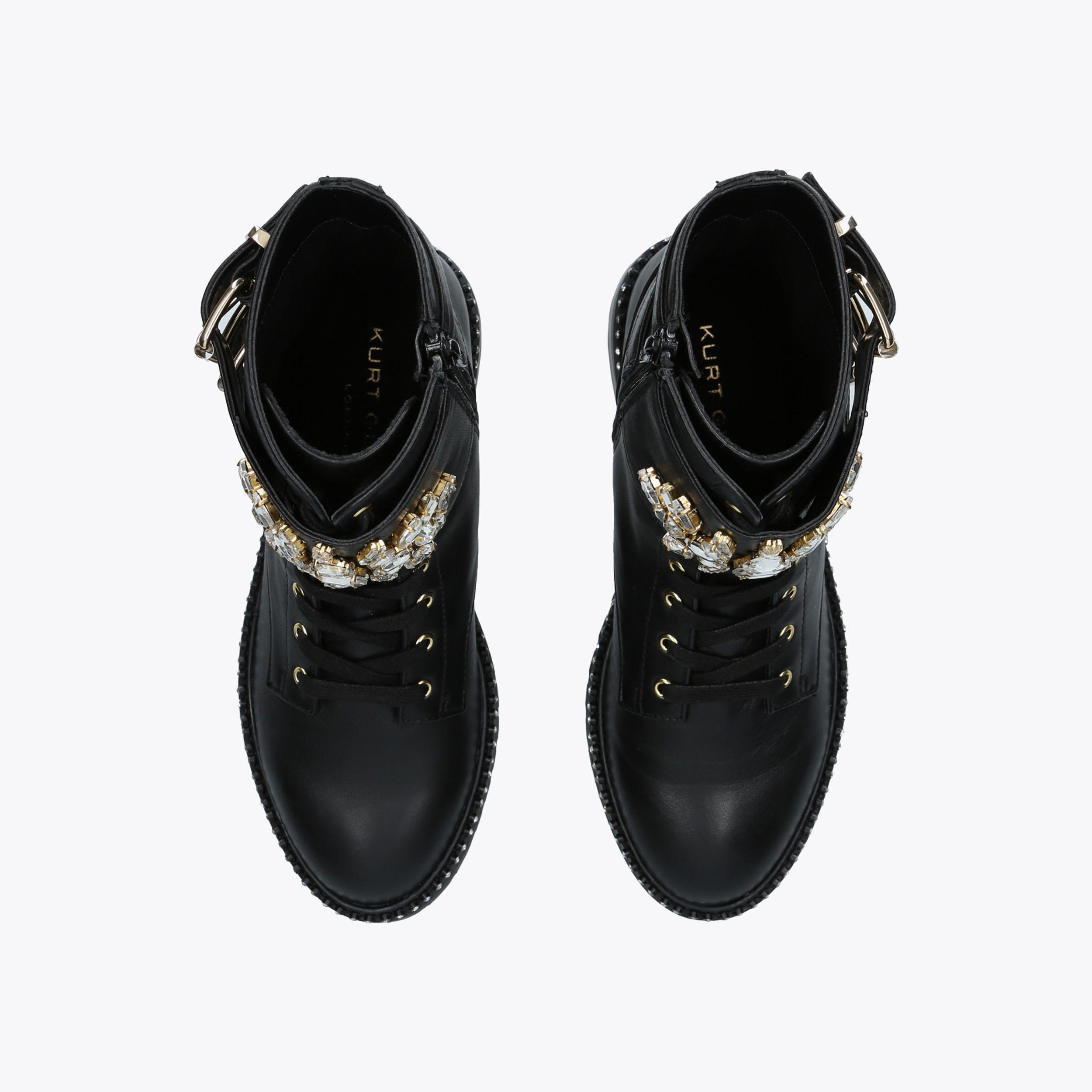 STOOP Black Leather Crystal Biker Boots by KURT GEIGER LONDON