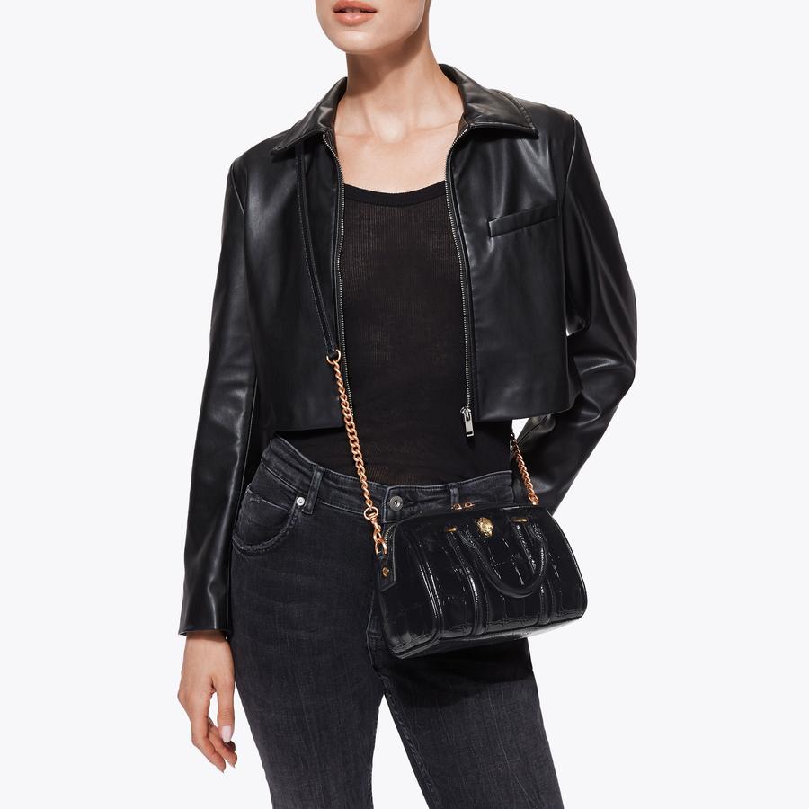 KENSINGTON SM BOSTON Black Croc Print Bowling Purse by KURT