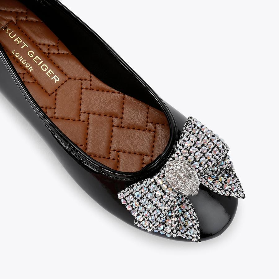 MINI EAGLE BOW BALLERINA Black Patent Slip On Shoe by KURT