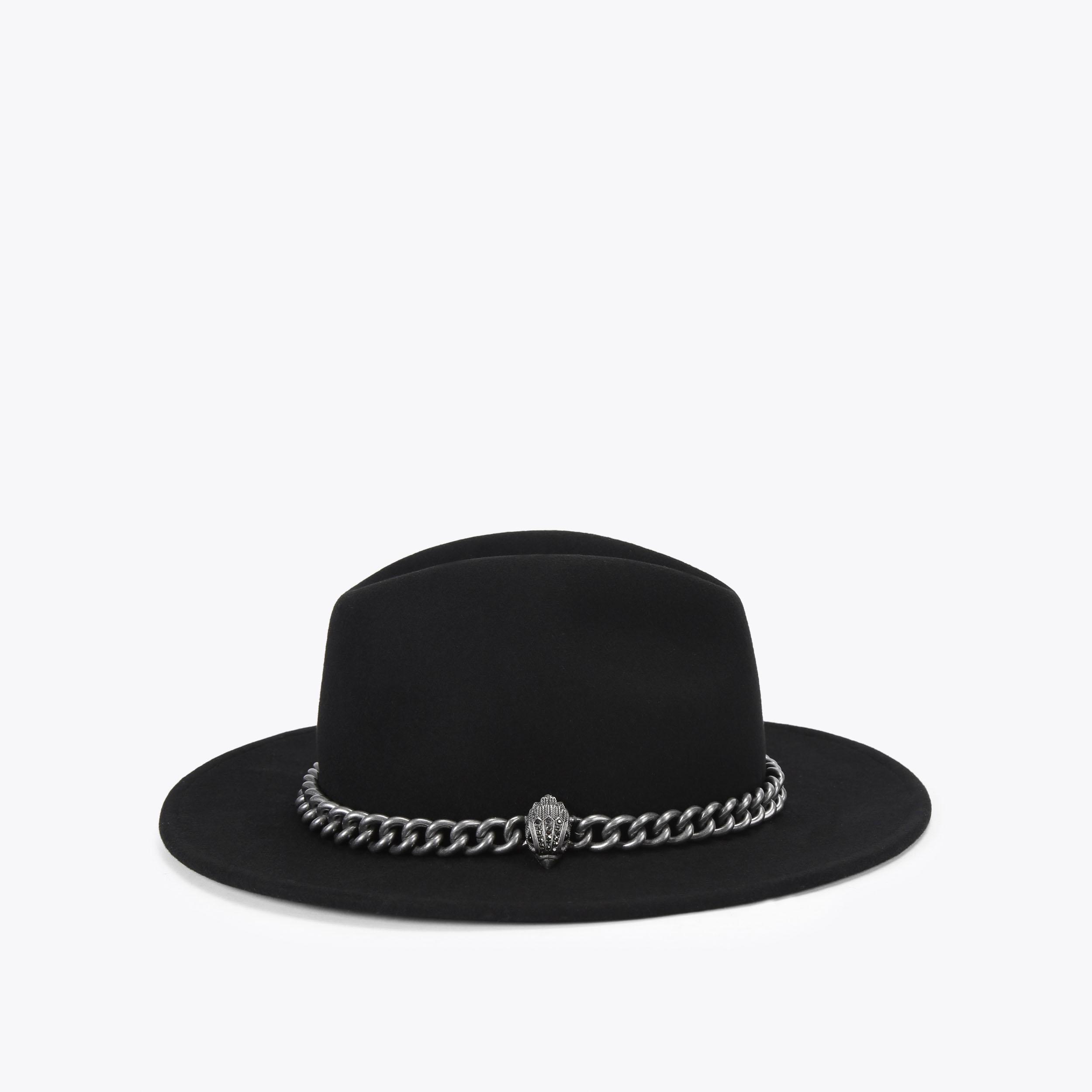 Black Vegan Leather Braided Chain Band Fedora Hat Black Braided Wide Brim Pinch Crown Fedora Hat – Suits & More main image 2