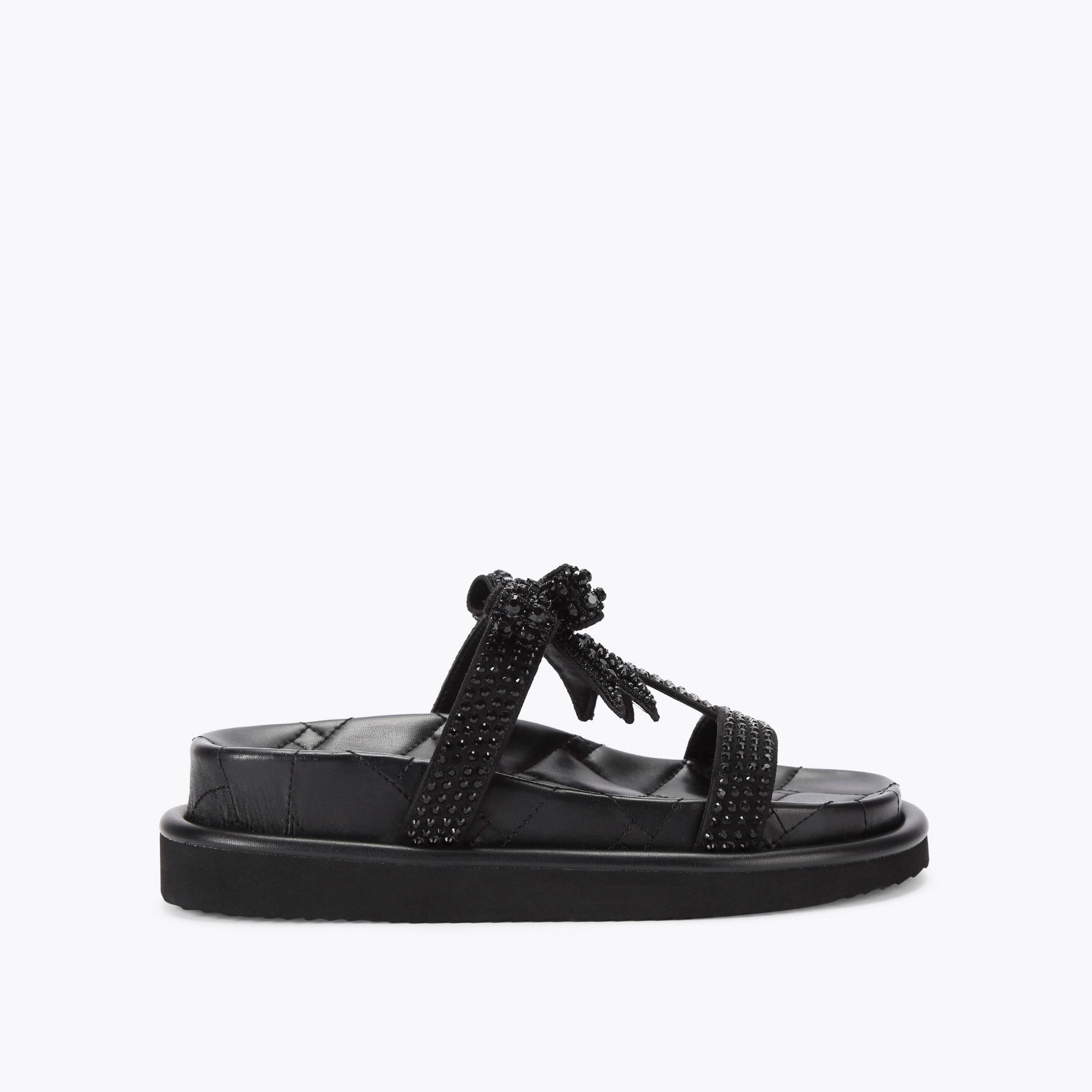 @__OHRH__K  KENSINGTON BOW FLAT SDL Black Crystal Sandal by KURT GEIGER