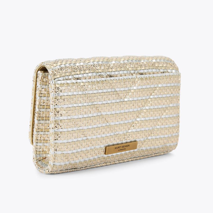 EXTRA MINI KENSINGTON Champagne Woven Cross Body Bag by KURT