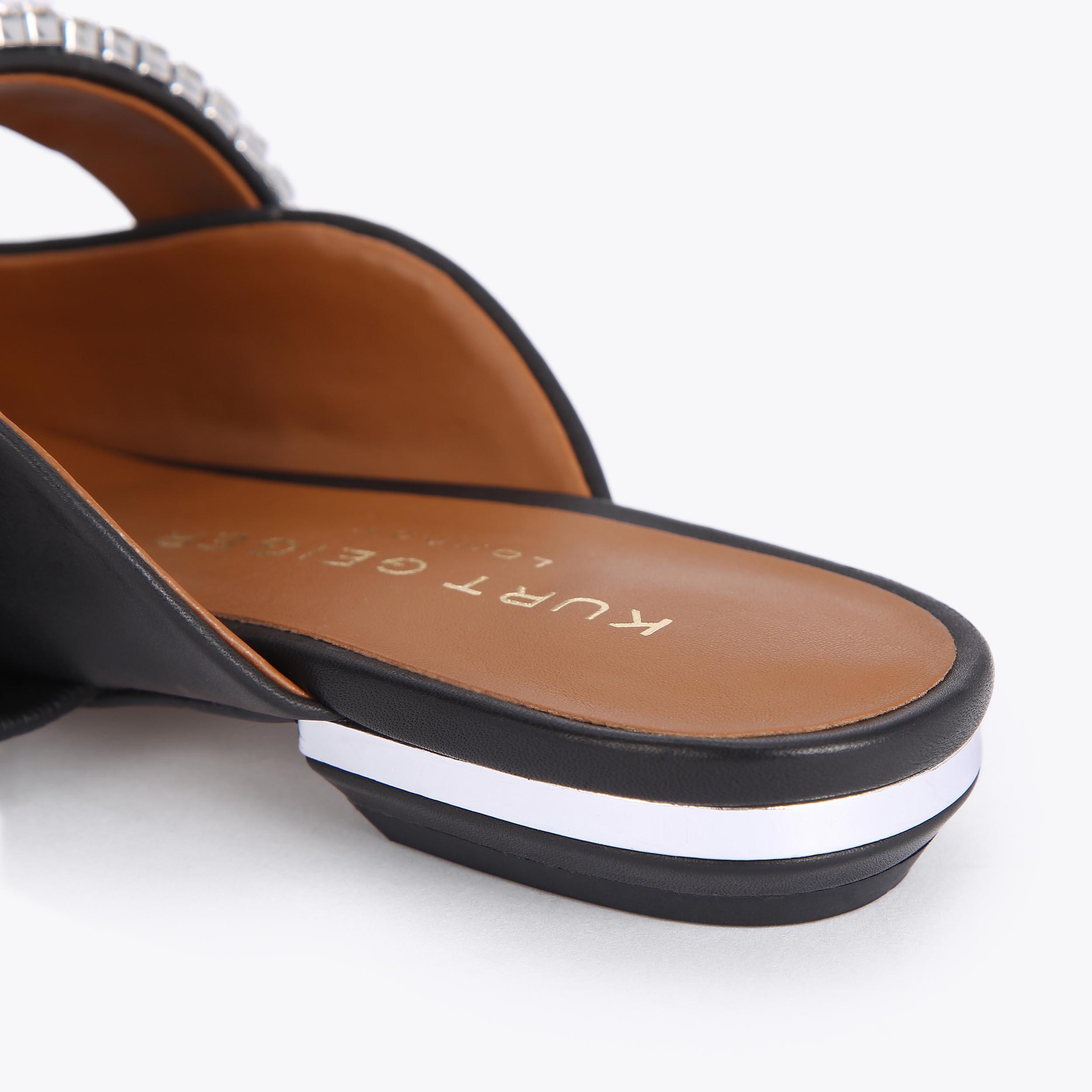 PRINCELY Black Leather Crystal Strap Flat Mules by KURT GEIGER LONDON