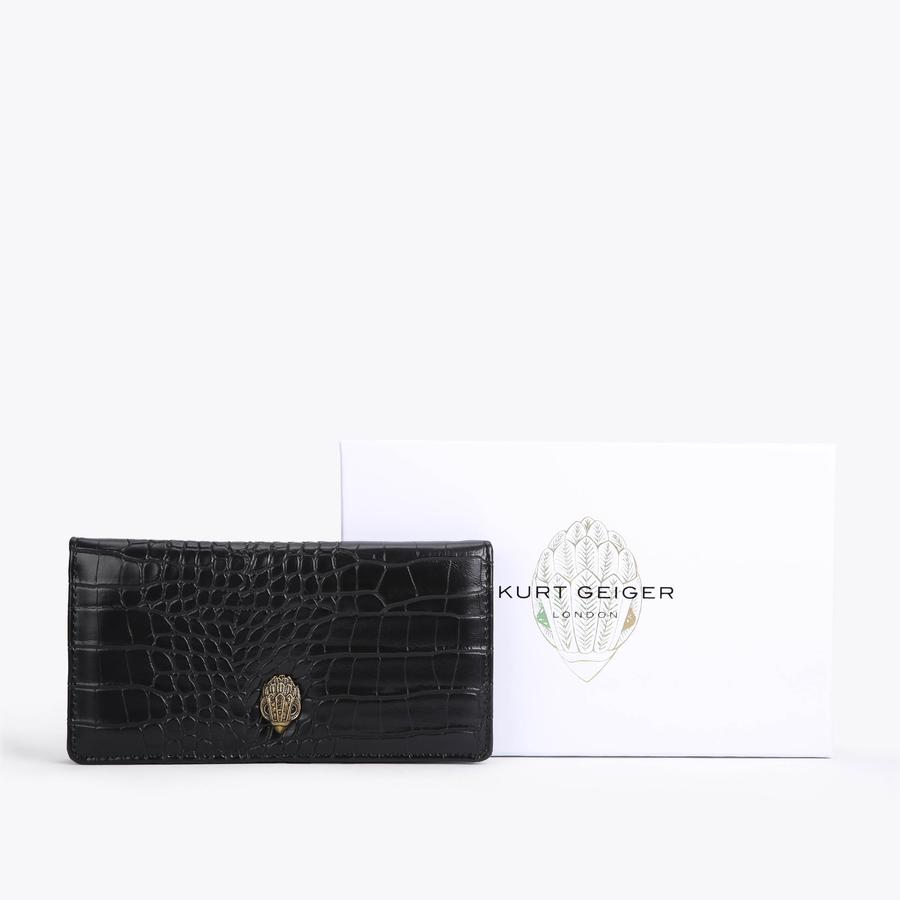 EAGLE WALLET Black Croc Purse In Gift Box by KURT GEIGER LONDON