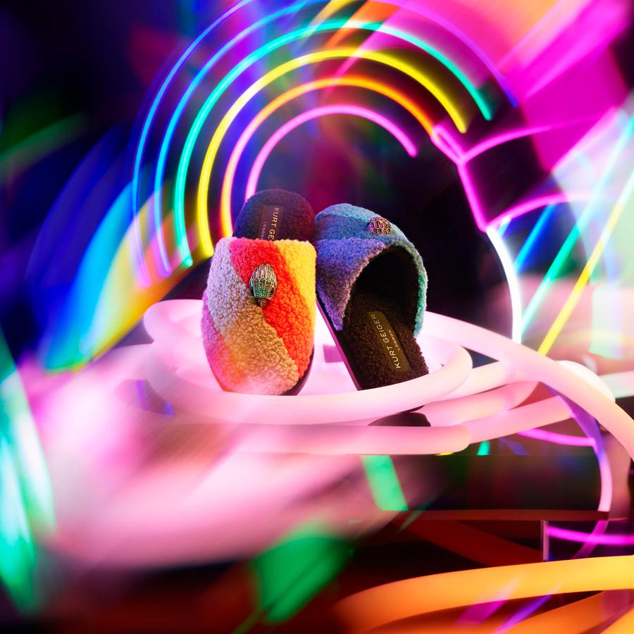 KENSINGTON SLIPPERS Rainbow Teddy Slippers by KURT GEIGER LONDON