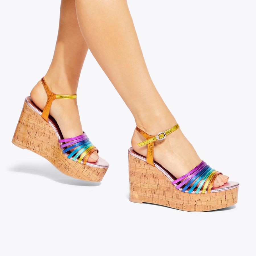 PIERRA CORK WEDGE Rainbow Leather Heels by KURT GEIGER LONDON PIERRA CORK WEDGE Rainbow Leather Heels by KURT GEIGER LONDON