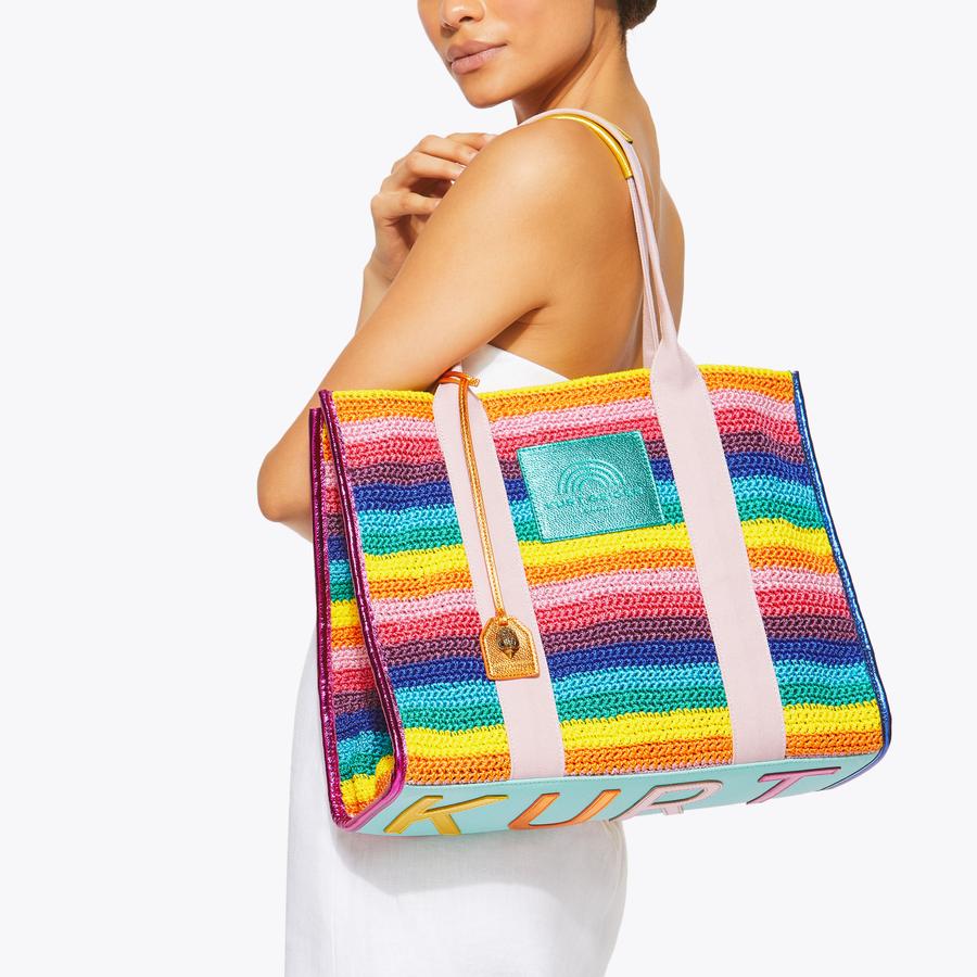 CROCHET LG SOUTHBANK TOTE Crochet Striped Tote by KURT GEIGER LONDON