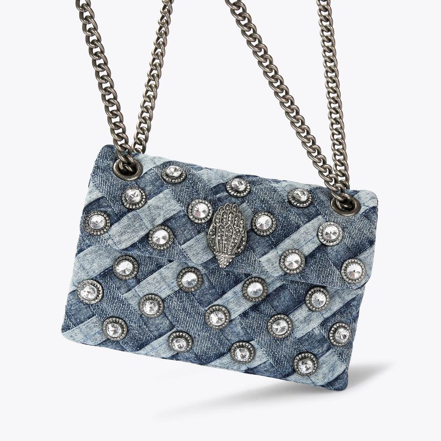 CRYSTALS MINI KENSINGTON Denim Crystal Cross Body Purse by