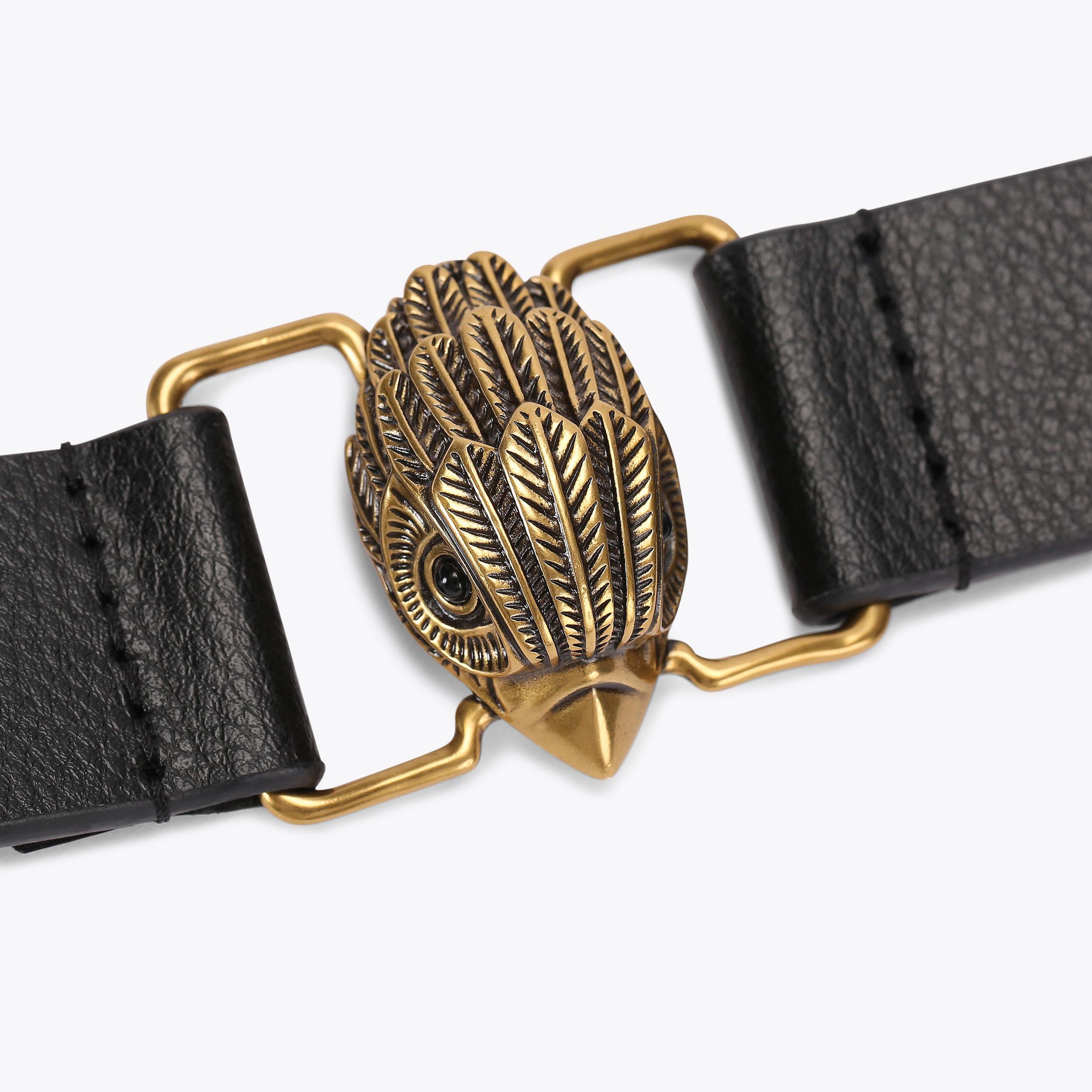 Kurt Geiger Black Elastic Belt with Gold Eagle Detail. M-L Kurt Geiger London Belts | Dillard main image 3