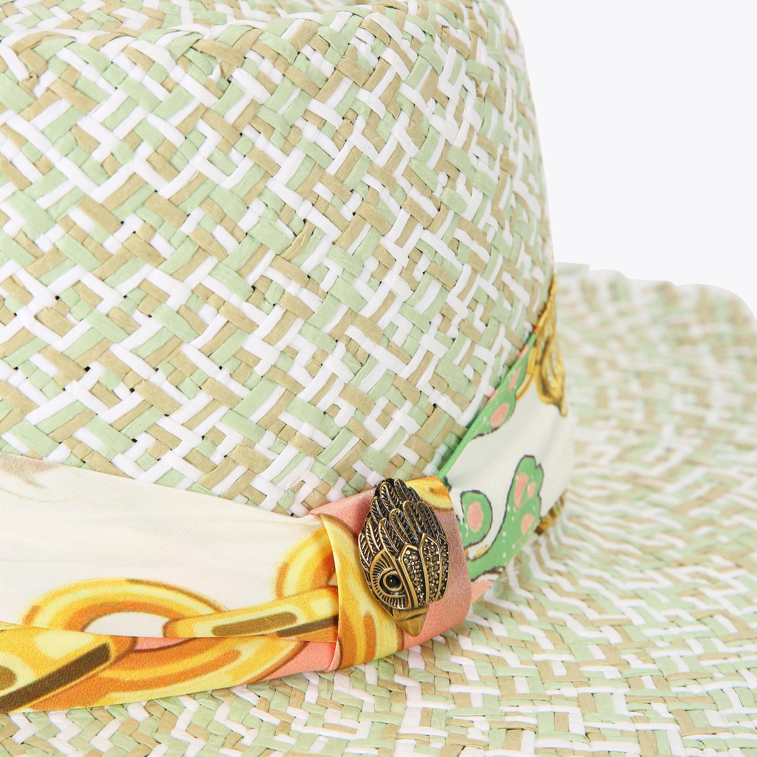 Kurt Geiger London Woven Straw Sun Hat Blue Green Fray Trim Eagle NWT eagle-wide-brim-hat-green-  main image 4