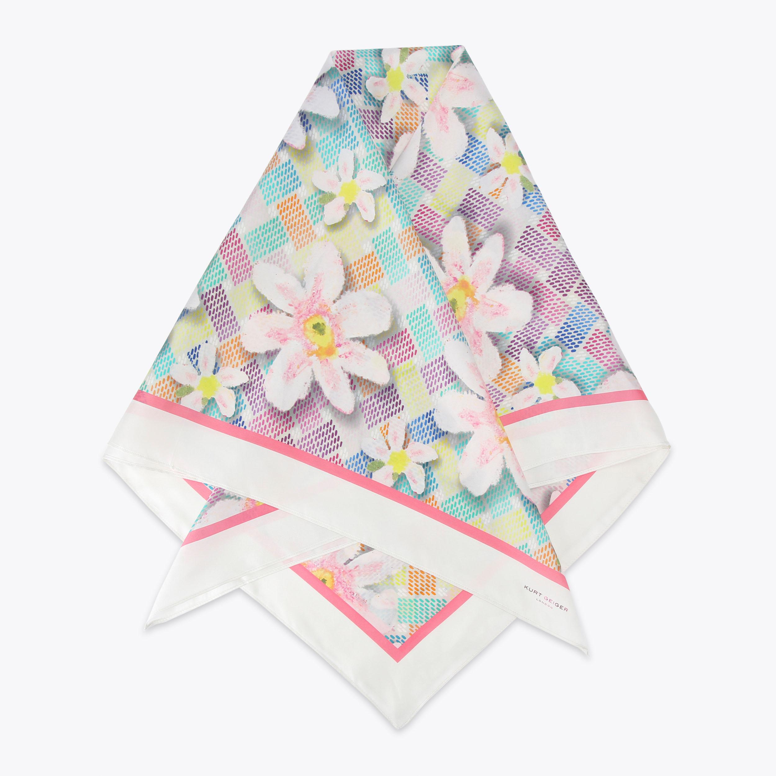 Monogram Flower Pink Silk Scarf | Kurt Geiger