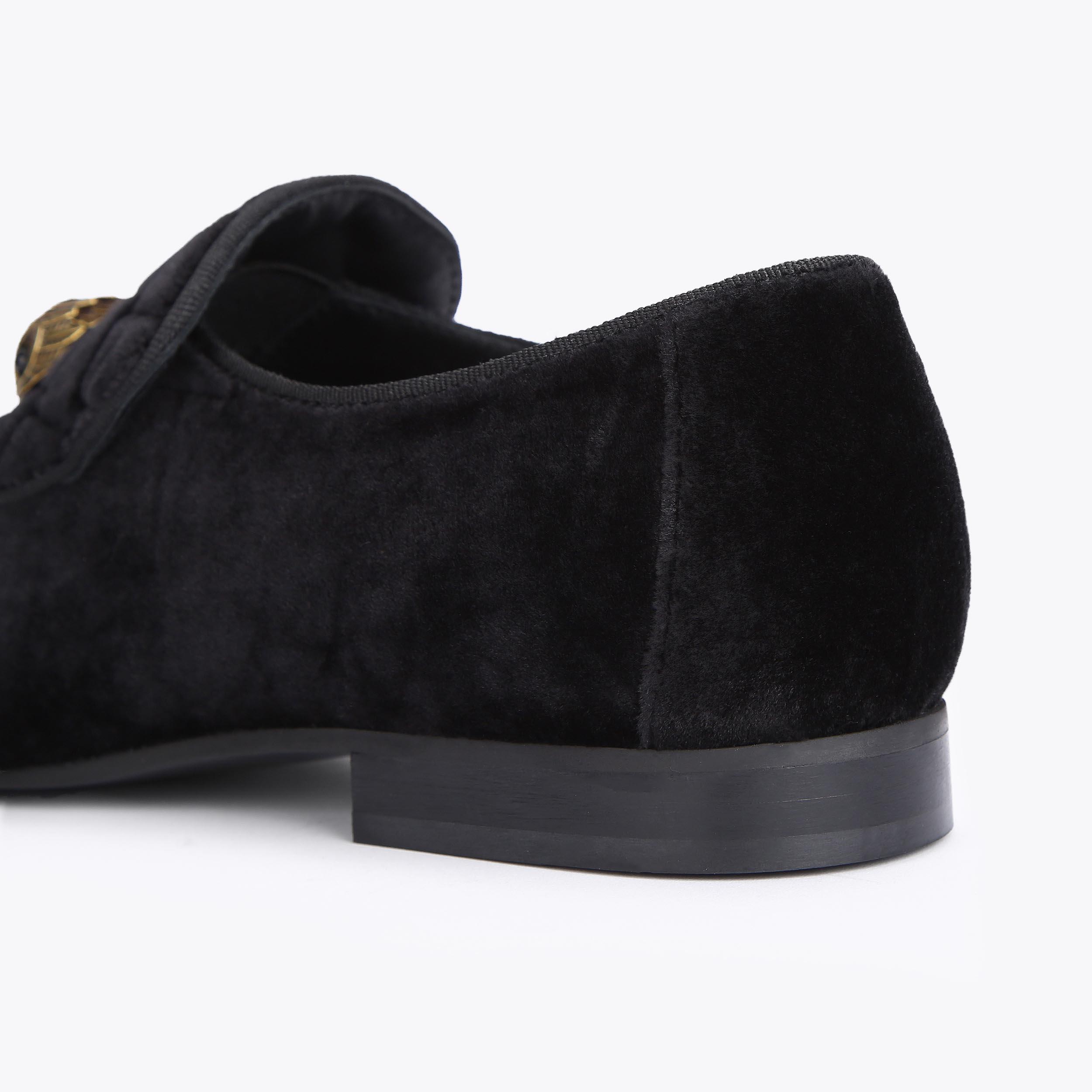 HUGH EAGLE HEAD Black Velvet Eagle Embellished Loafers by