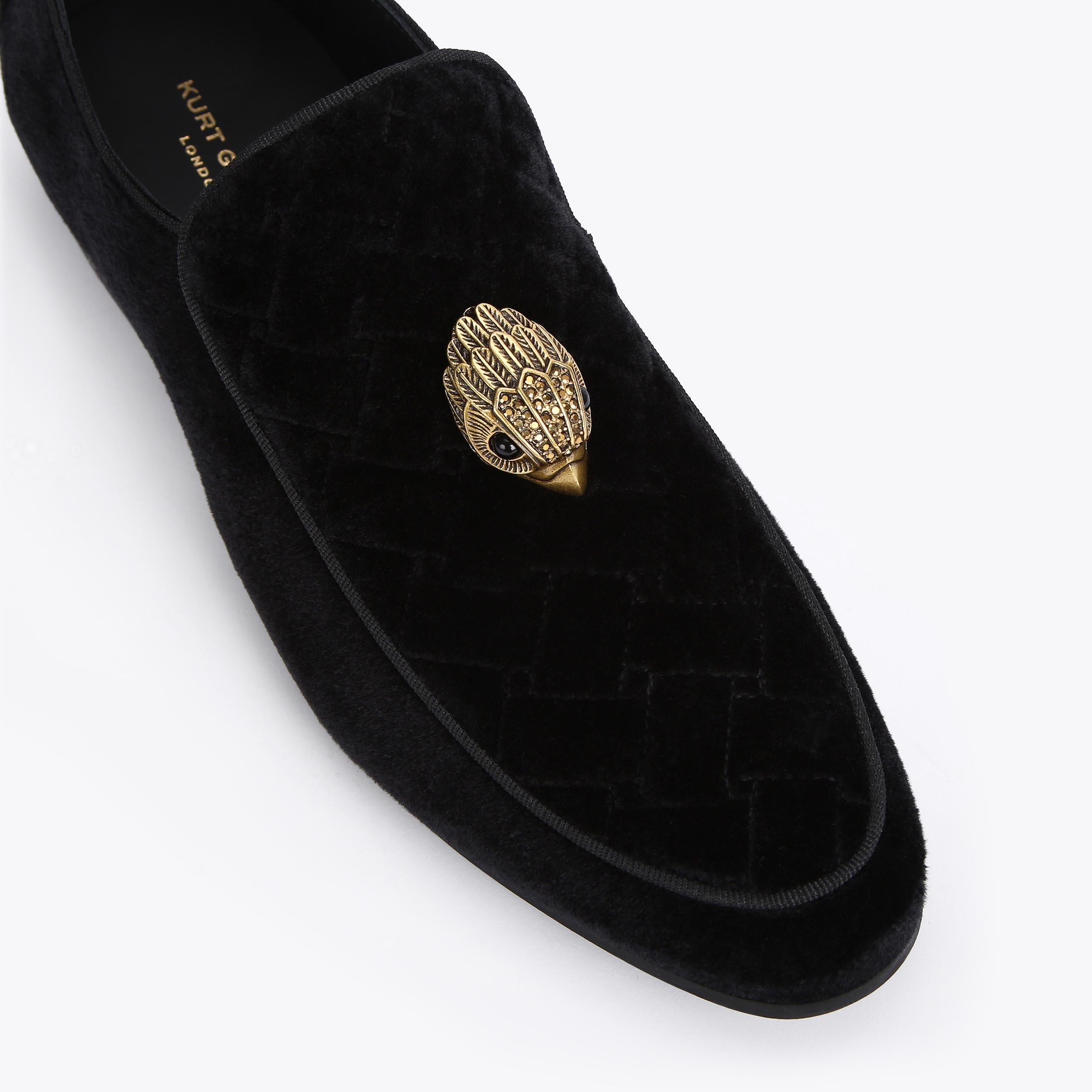 HUGH EAGLE HEAD Black Velvet Eagle Embellished Loafers by