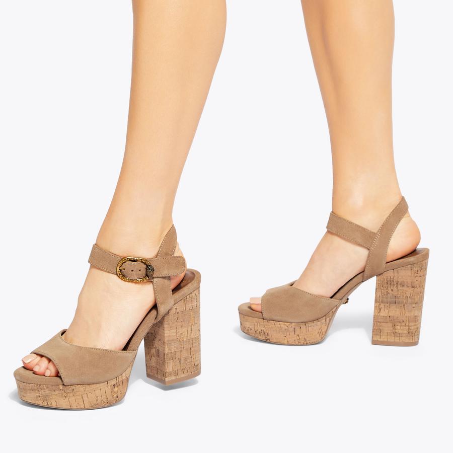 Sandales Plateforme MIA FOXY En Cuir Et Liège - Taille 40 Femme, Marron, Neuf En Boîte
