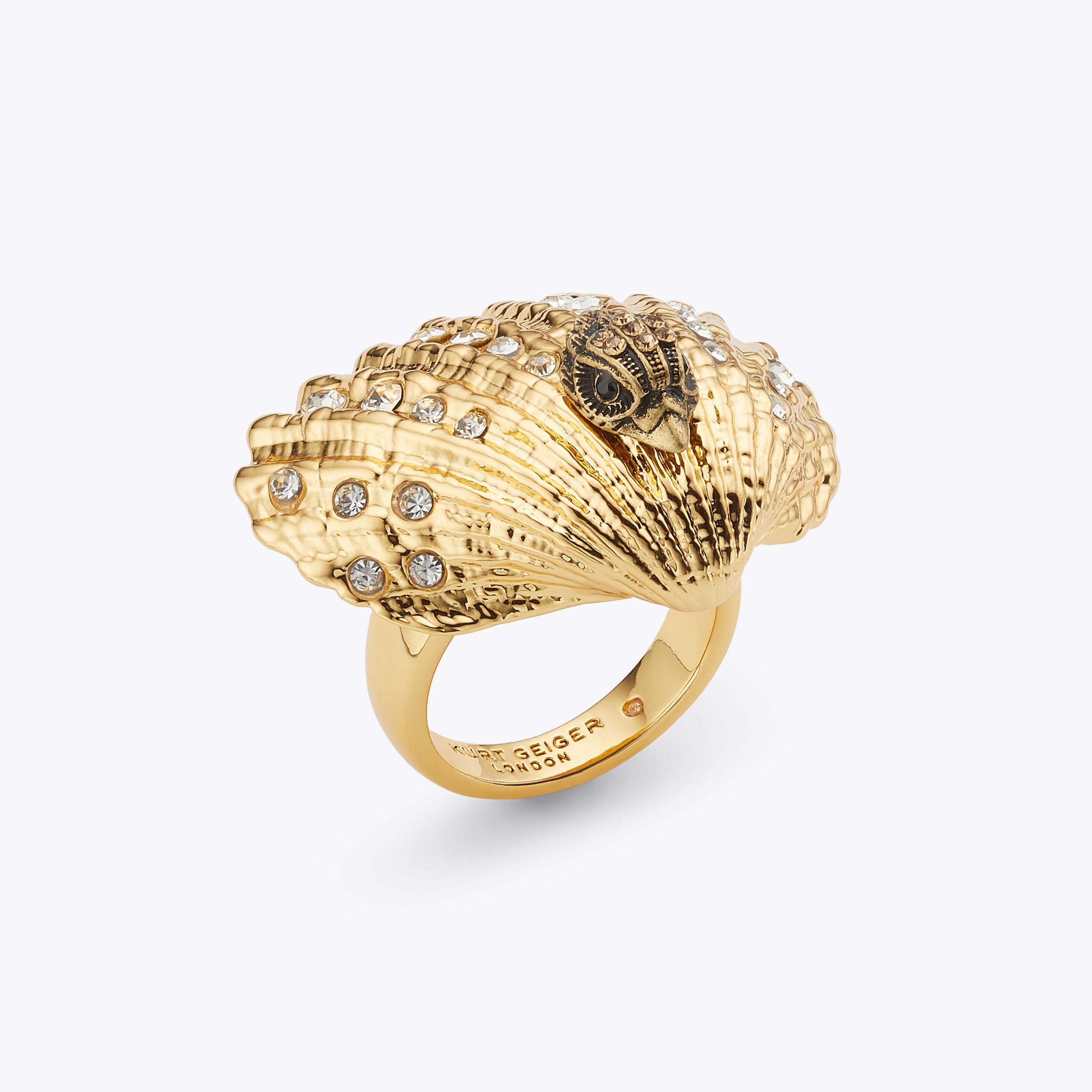 SHORE COCKTAIL RING Gold Shell Ring by KURT GEIGER LONDON