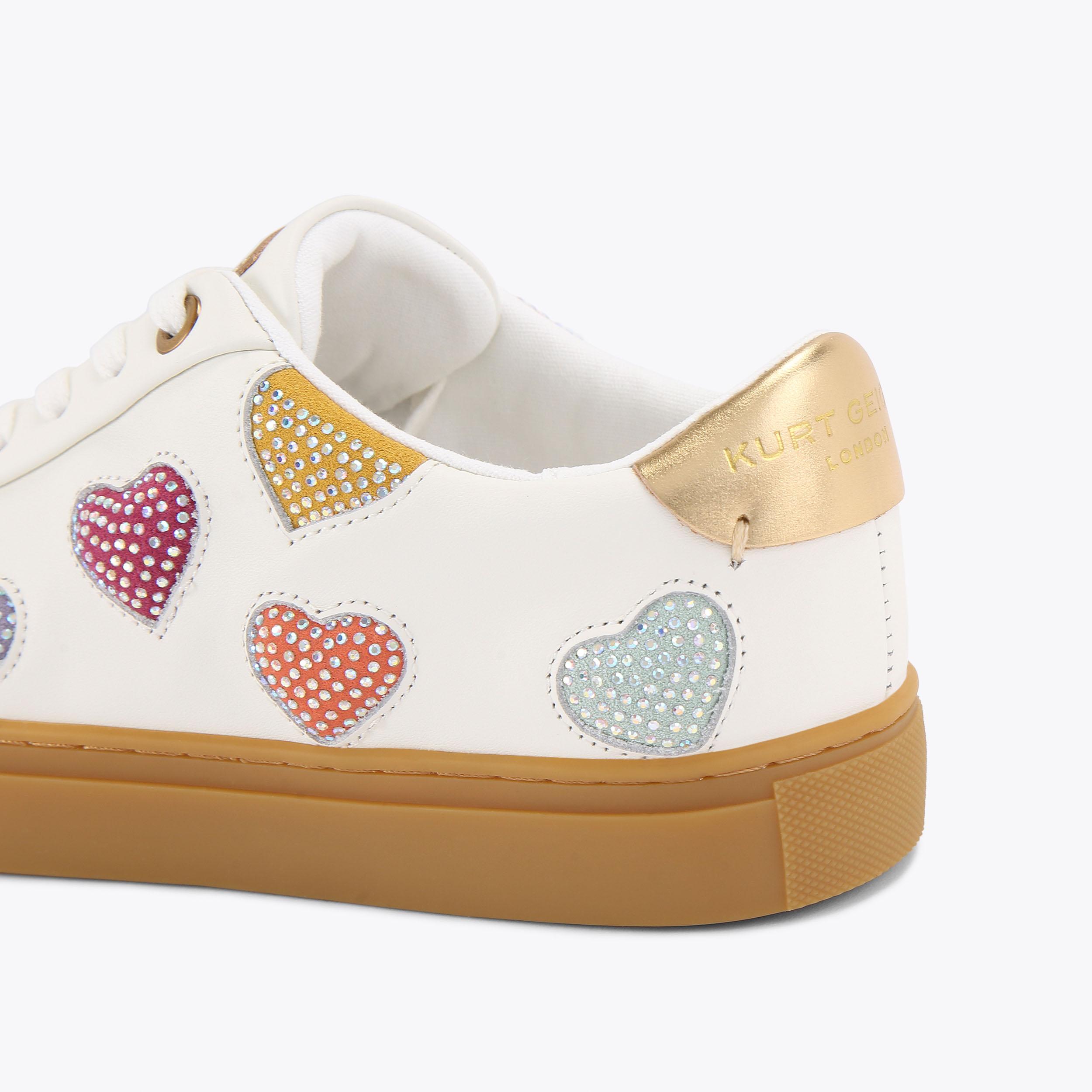 LANE LOVE White Denim Heart Sneakers by KURT GEIGER LONDON