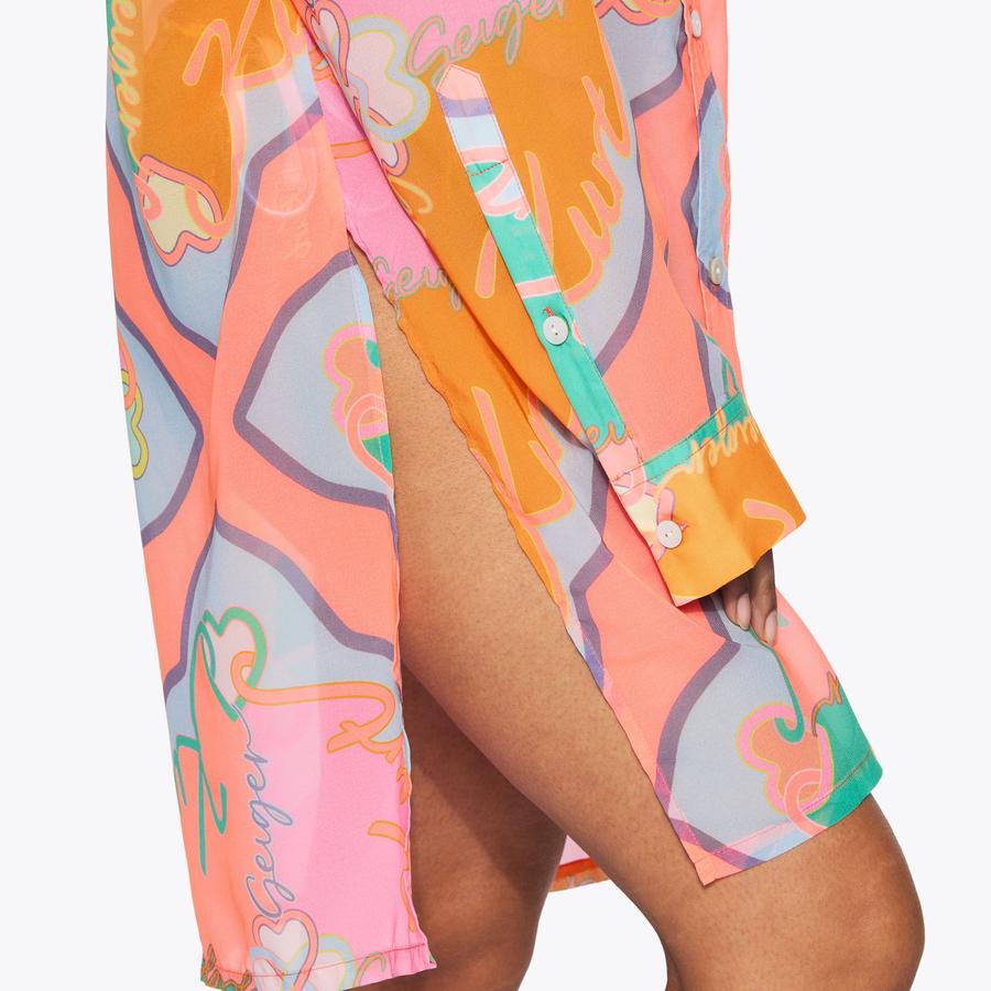 strapless open back dress RORY Orange and Pink Floral, Italian Classic Linen main image 1