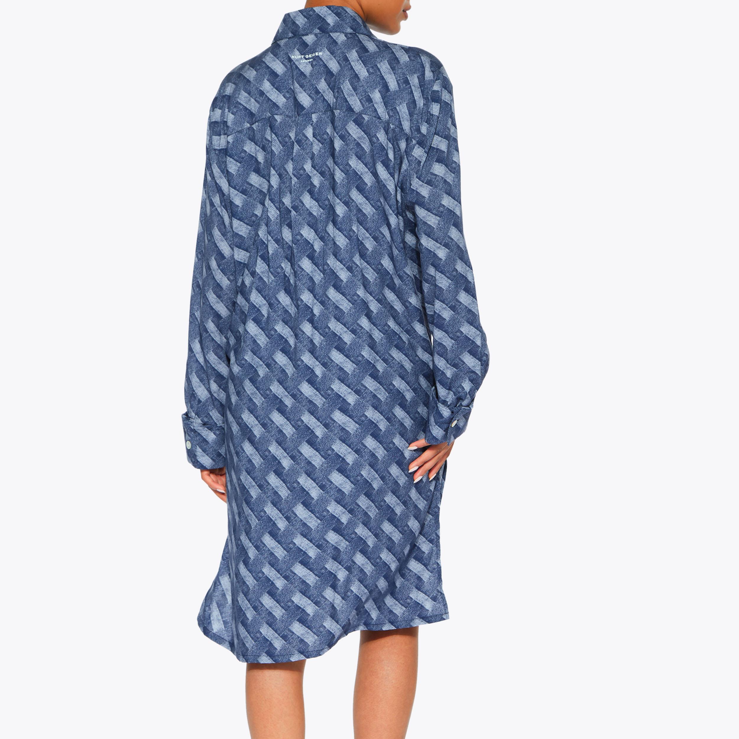blue patterned shirt dress Rubie Dress with Blue Flowers on Navy Cotton main image 0