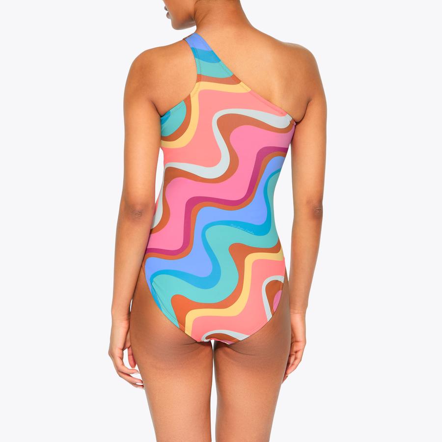 KENSINGTON SWIMSUIT Rainbow Swirl One Shoulder Swimsuit by