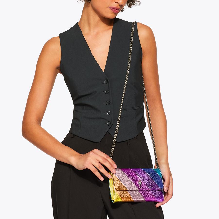 K STRIPE CHAIN WALLET Kensington Rainbow Stripe Leather