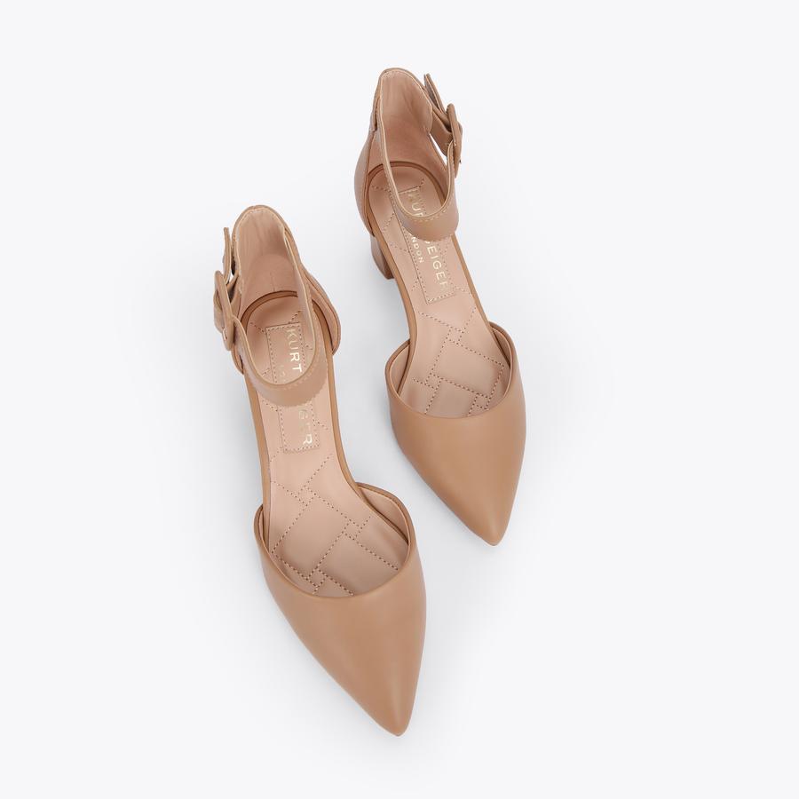 BURLINGTON Camel Leather Block Heel Ankle Strap Courts by KURT GEIGER LONDON