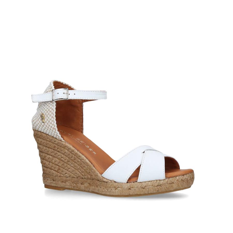 LEONA White Leather Espadrille Wedge Sandals by KURT GEIGER LONDON