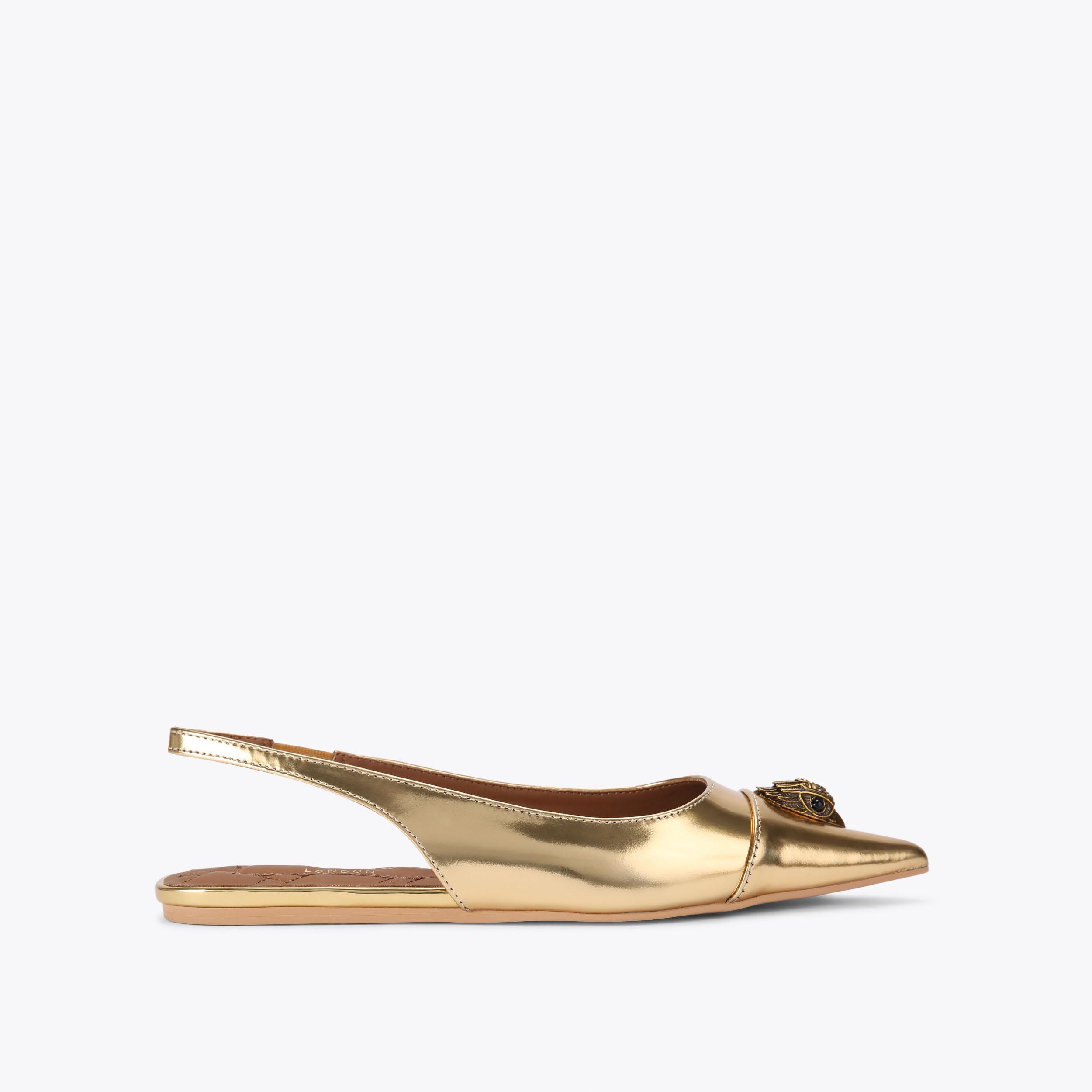 METALIC SLINGBACK FLATS IN GOLD CALFSKIN